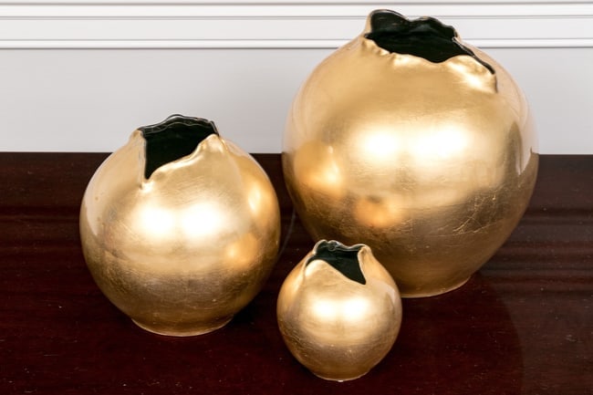 Set Of 3 Gilt Finished Vases Of Organic Form (1 of 5)