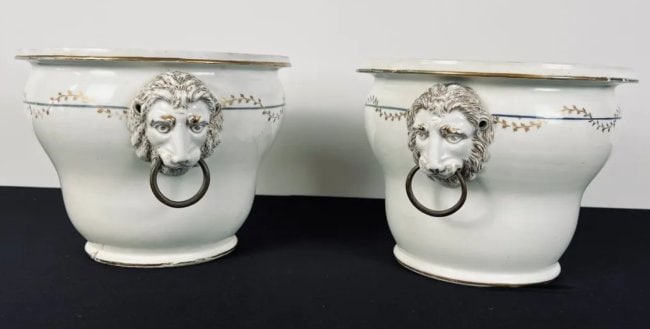 Pair Of Antique 19th Century Porcelain Cachepots Attributed to St Cloud - Valued at $10,000 (1 of 8)