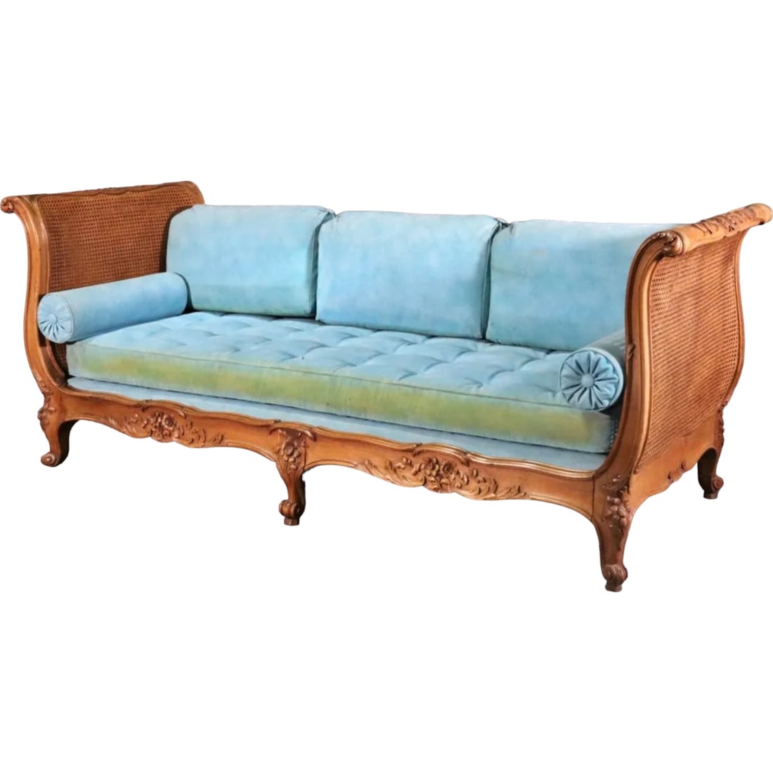 French Carved Walnut Louis XV Style Double Caned Day Bed (1 of 12)