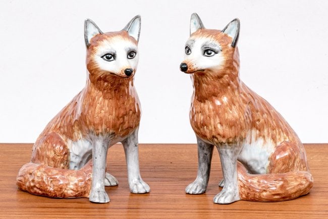 Charming Pair Of Ceramic Fox Figurines Italian Hand Painted, Signed (1 of 6)