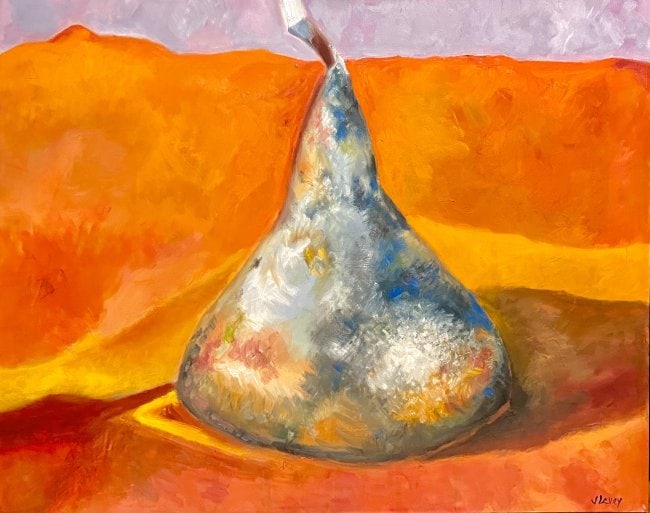 Original Painting on Canvas, Pear with Colorful Background, Signed J Levey (1 of 4)