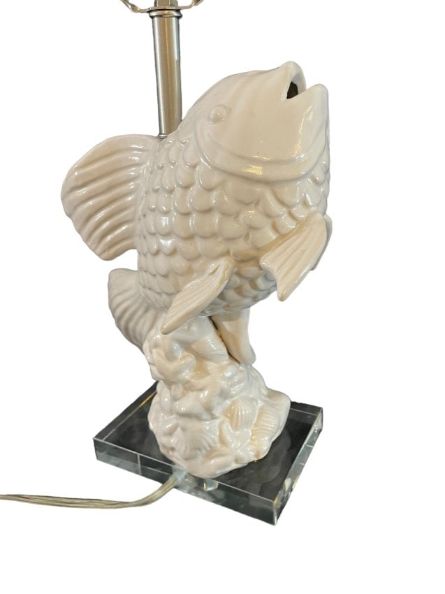 Adorable White Ceramic Table Lamp Fish Shape (1 of 10)