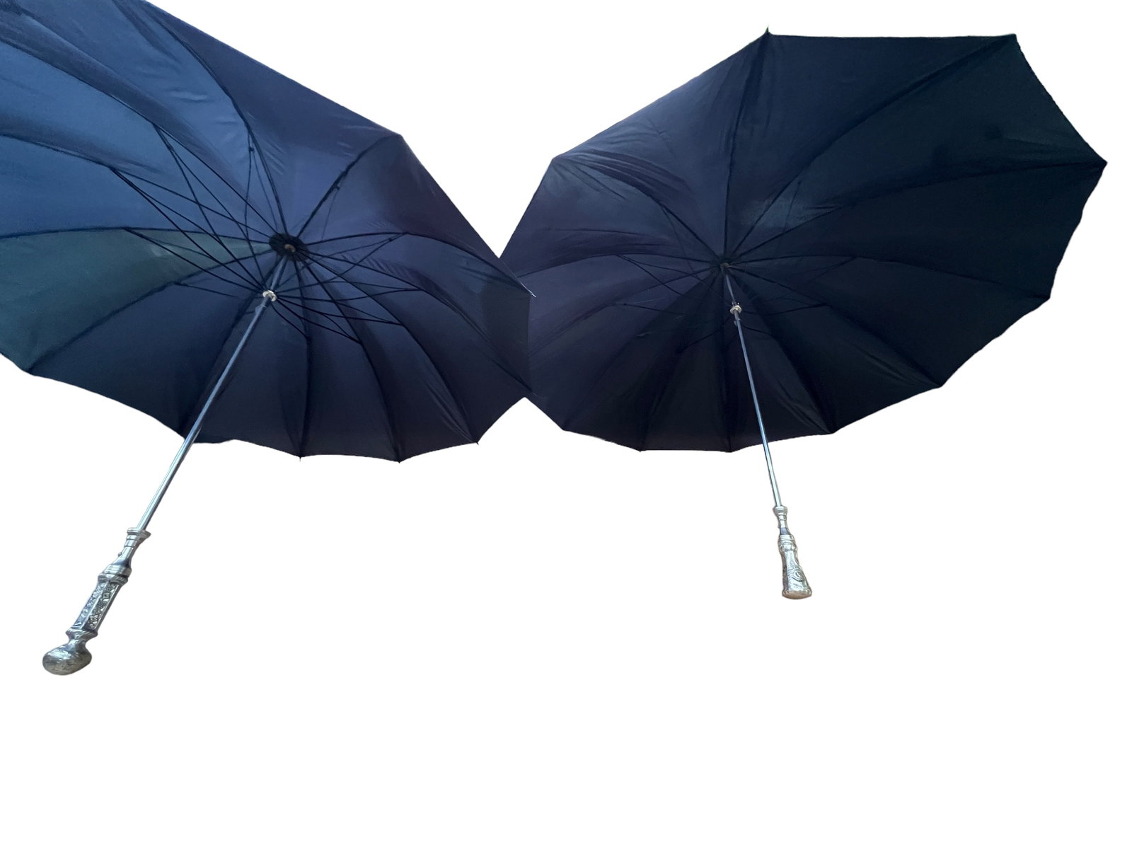 Vintage Large Black Umbrellas with Engraved Silver Handles, a Pair (1 of 9)