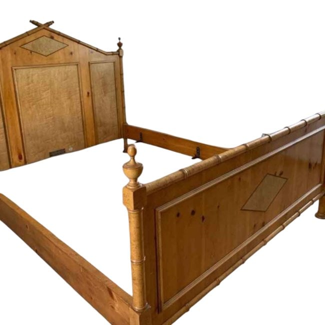 Vintage Queen Bed Birds Eye Maple and Inlaid Pine Faux Bamboo Baker Furniture (1 of 10)