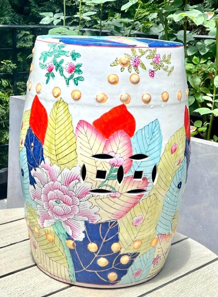 Charming Tobacco Leaf Pattern Ceramic Garden Seat Stool (1 of 15)