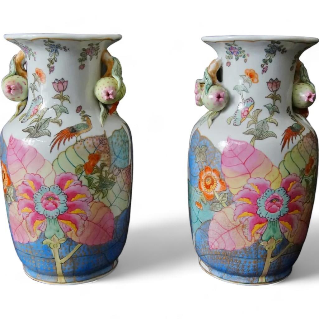 Beautiful Tobacco Leaf Pattern Ceramic Vases, a Pair (1 of 11)