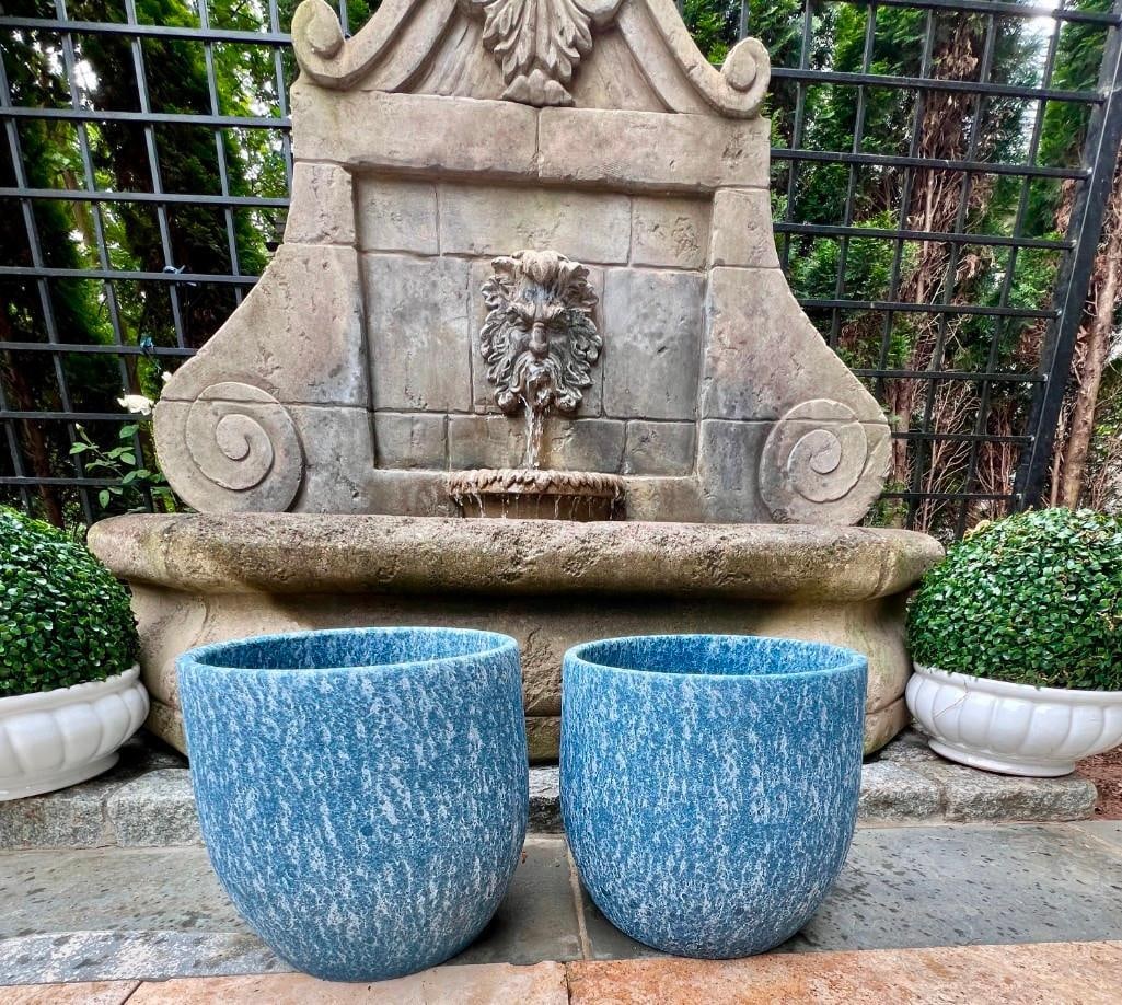 Pair of Textured Blue and White Outdoor Ceramic Planters, New (1 of 8)