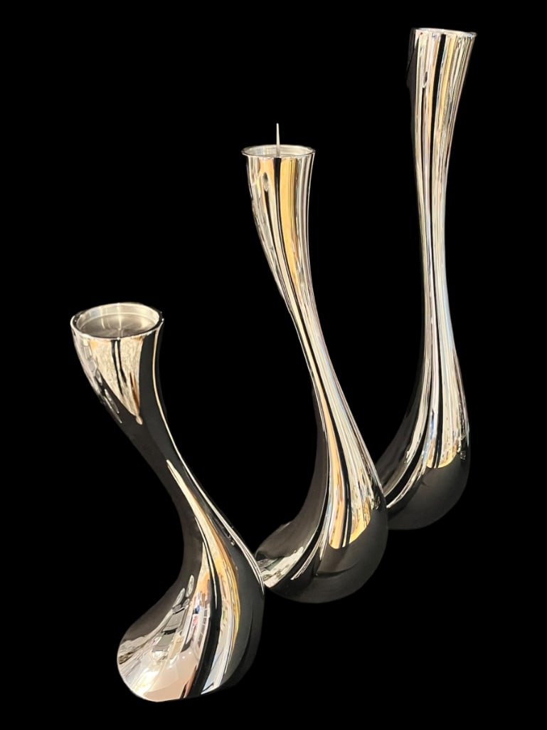 Georg Jensen Set of 3 Large Silver Plated Swan Neck Candle Holders (1 of 10)