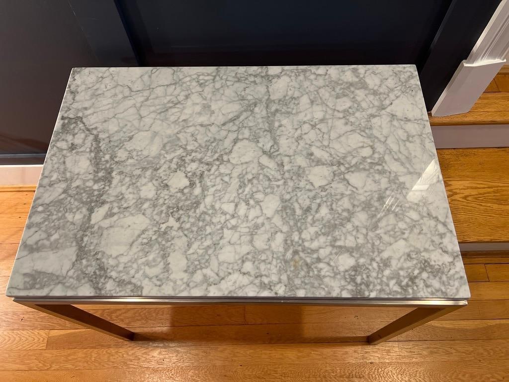 Crate and Barrel Carrara Marble Top Side Table Brushed Chrome Legs (1 of 6)