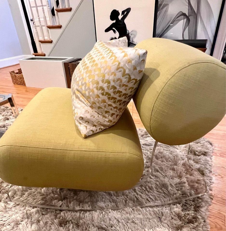 Pair of Mitchell Gold Roxanne Lucite Rocking Chairs - Apple Green Upholstery (1 of 5)