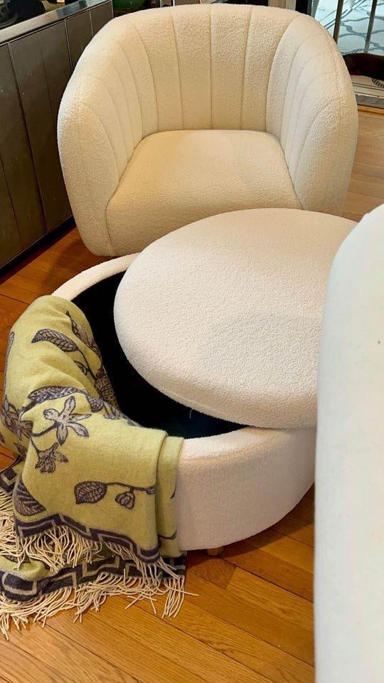 Round Cream Boucle Storage Ottoman - Versatile Coffee Table or Seating (1 of 4)