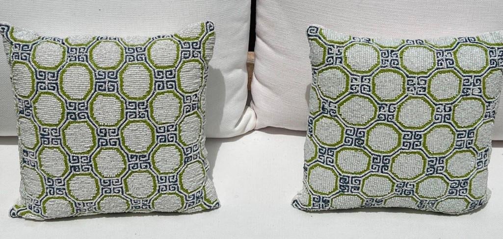 Chic Chinoiserie Motif Beaded Lumbar Decorative Pillows, A Pair (1 of 8)