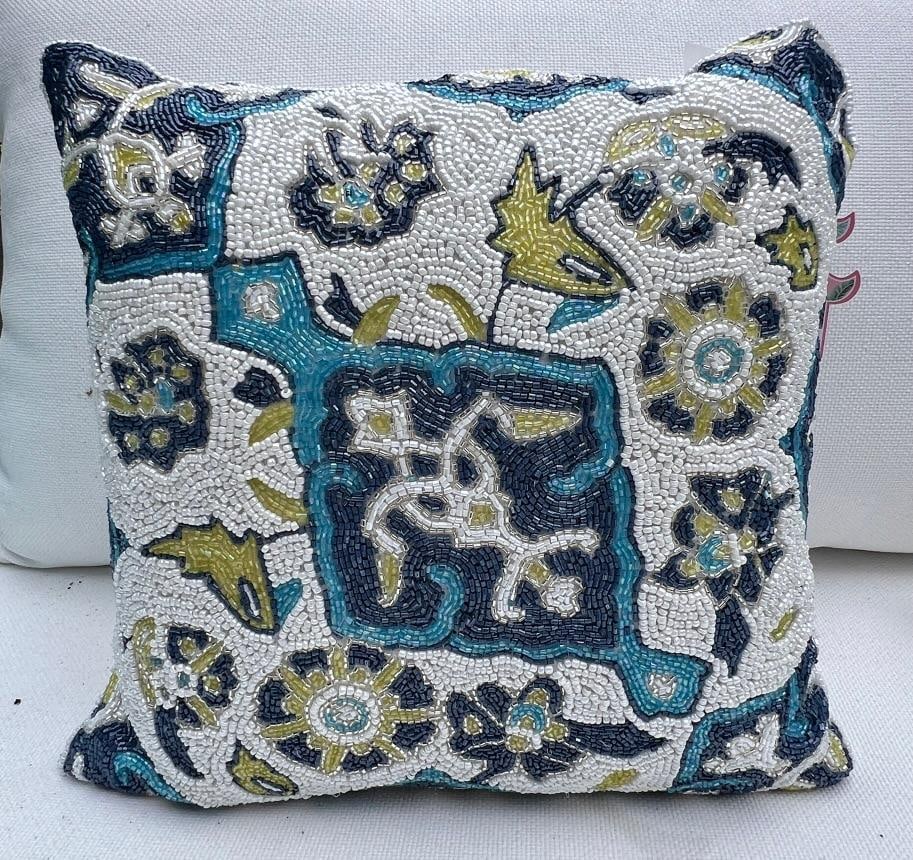 Chic Chinoiserie Motif Beaded Lumbar Decorative Pillows, A Pair (1 of 5)