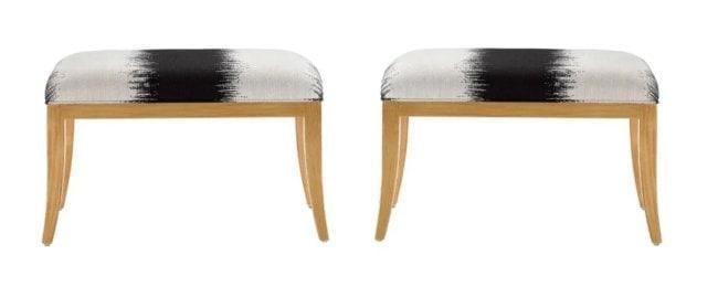 Elegant Pair of Gilded Mahogany Ottomans in the Style of James Mont: Bring sophisticated style to your living space with this elegant pair of handcrafted mahogany ottomans, inspired by the timeless designs of James Mont. Item Location - City: Lorton Item Location - Sta