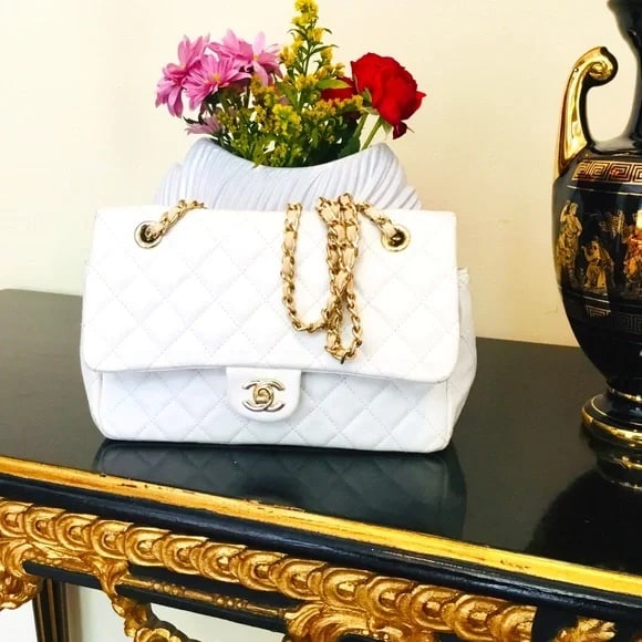 Chanel Vintage 2.55 White Flap Bag with Gold Hardware (1 of 8)