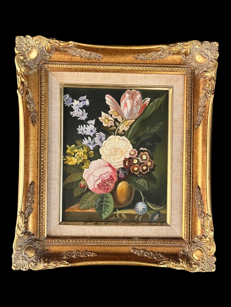 Framed Original Oil on Canvas Floral Still Life Painting (1 of 6)