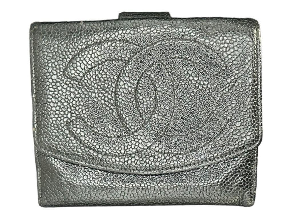Chanel Bifold Grey Leather Wallet: Brand: Chanel Size: W11.5 cm×H10 cm×D2 cm Condition: Great, ripped leather inside Shipping only. No local pick up.