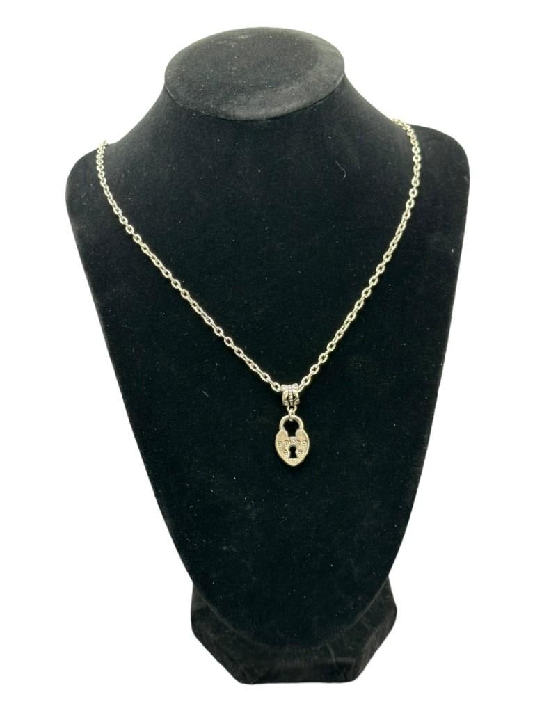 Christian Dior Signature Lock Necklace Antique Silver (1 of 7)