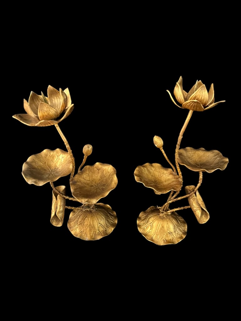 Set of 2 Chinese Bronze Lotus Candle Sticks (1 of 10)