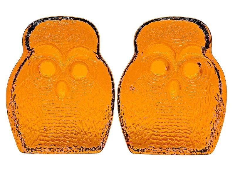 Blenko Art Glass Amber Owl Embossed Bookends MCM Mid Century Modern (1 of 4)