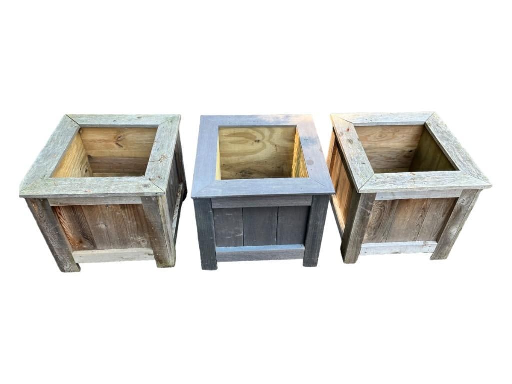 Large Rustic Wooden Garden Planters - Set of 3 (1 of 11)