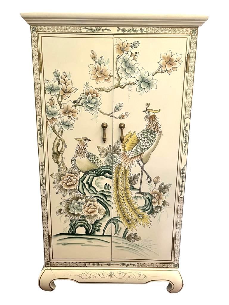 Charming Small  Curio Cabinet with Chinoiserie Bird and Floral Motif (1 of 7)
