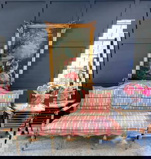 Antique 18th/19thC Louis XVI Period French Paint Decorated Sofa: Brand: Unbranded Materials: Paint-decorated wood with gilt gold highlights Color: Robin's Egg Blue with Gilt Highlights Item Type: Sofa Design Features: Experience the