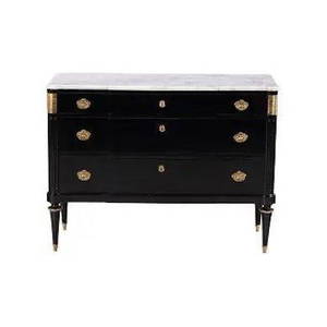 Louis XVI Style Ebonized Marble Top Commode with Bronze Mounts - Circa 1950