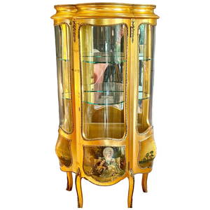 Remarkable Circa 1920s Gilt and Ormulu Vitrine Hand Painted French Motif