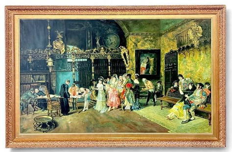 Original Oil Painting in the Style of "The Spanish Wedding" by Mariano Fortuny: Artist: After Mariano Fortuny (1870) Medium: Oil on Canvas Item Type: Original Painting Design Features: This exquisite painting is styled after Mariano Fortuny's renowned work, "The