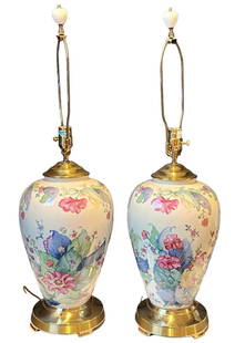 Vintage Pair of Lenox Tobacco Leaf Pattern Lamps with Brass Base Highly Collectible: Brand: Lenox Materials: Ceramic, Brass Color: Multi, Pastels Item Type: Table Lamps Design Features: Vintage Tobacco Leaf porcelain table lamp by Lenox. Lenox mark engraved on brass base, both