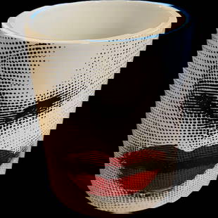 Fornasetti Profumi Bacio Candle, marked "FORNASETTI / PROFUMI": Brand: Fornasetti Materials: Porcelain Item Type: Scented Candle Design Features:Each porcelain Fornasetti ashtray is a unique object, screen-printed by hand: any minor discrepancies between