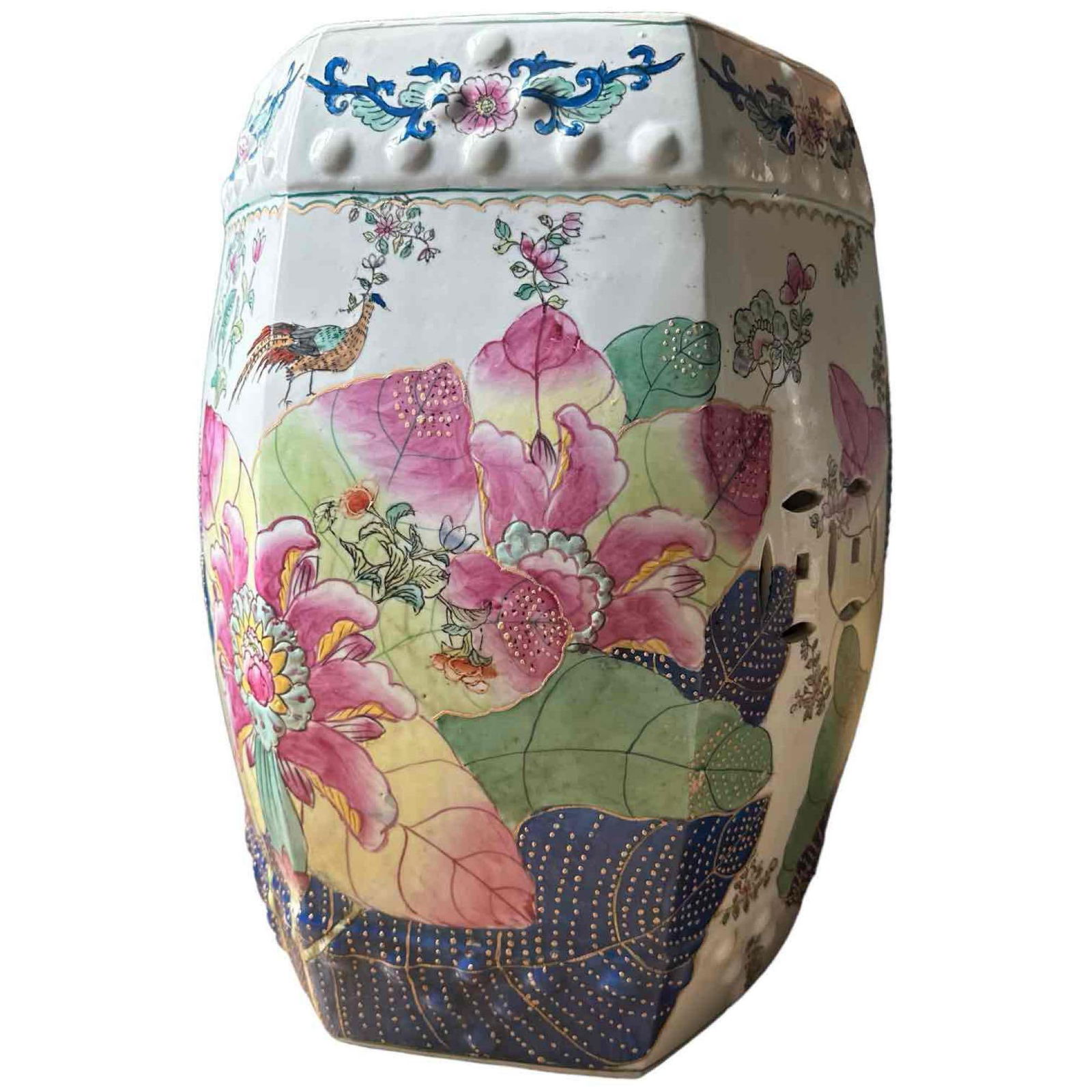 Charming Tobacco Leaf Pattern Ceramic Garden Seat Stool (1 of 4)