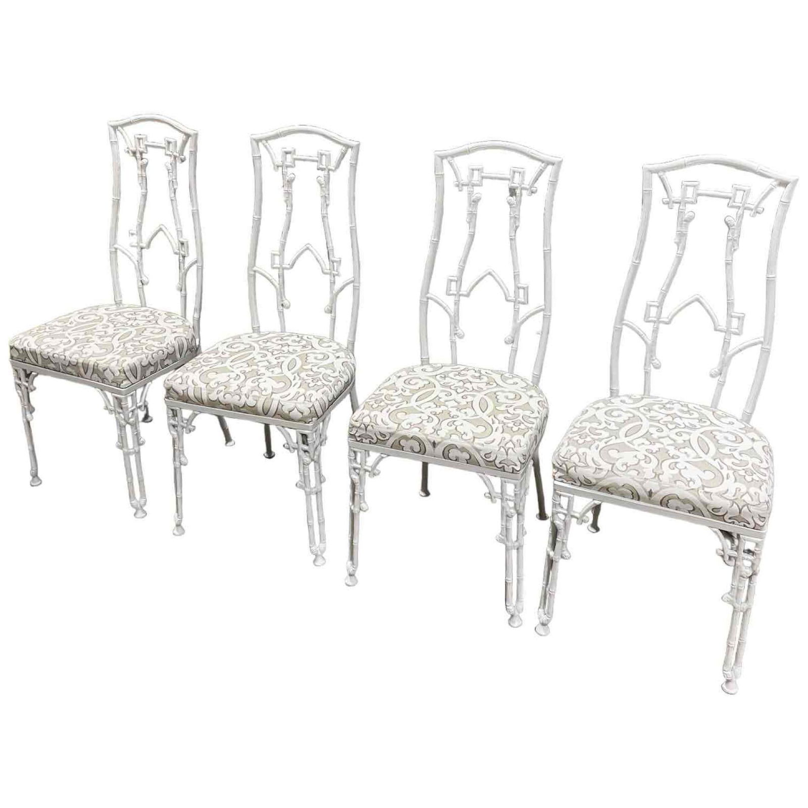 Kessler 1960s  Cast Aluminum Faux Bamboo Dining Chairs, Set of 4 ,White (1 of 8)