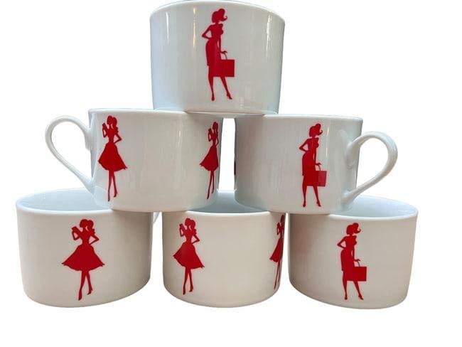 Set of 6 Vintage Tea/Coffee Mugs, 1960s Ladies Work Theme (1 of 4)