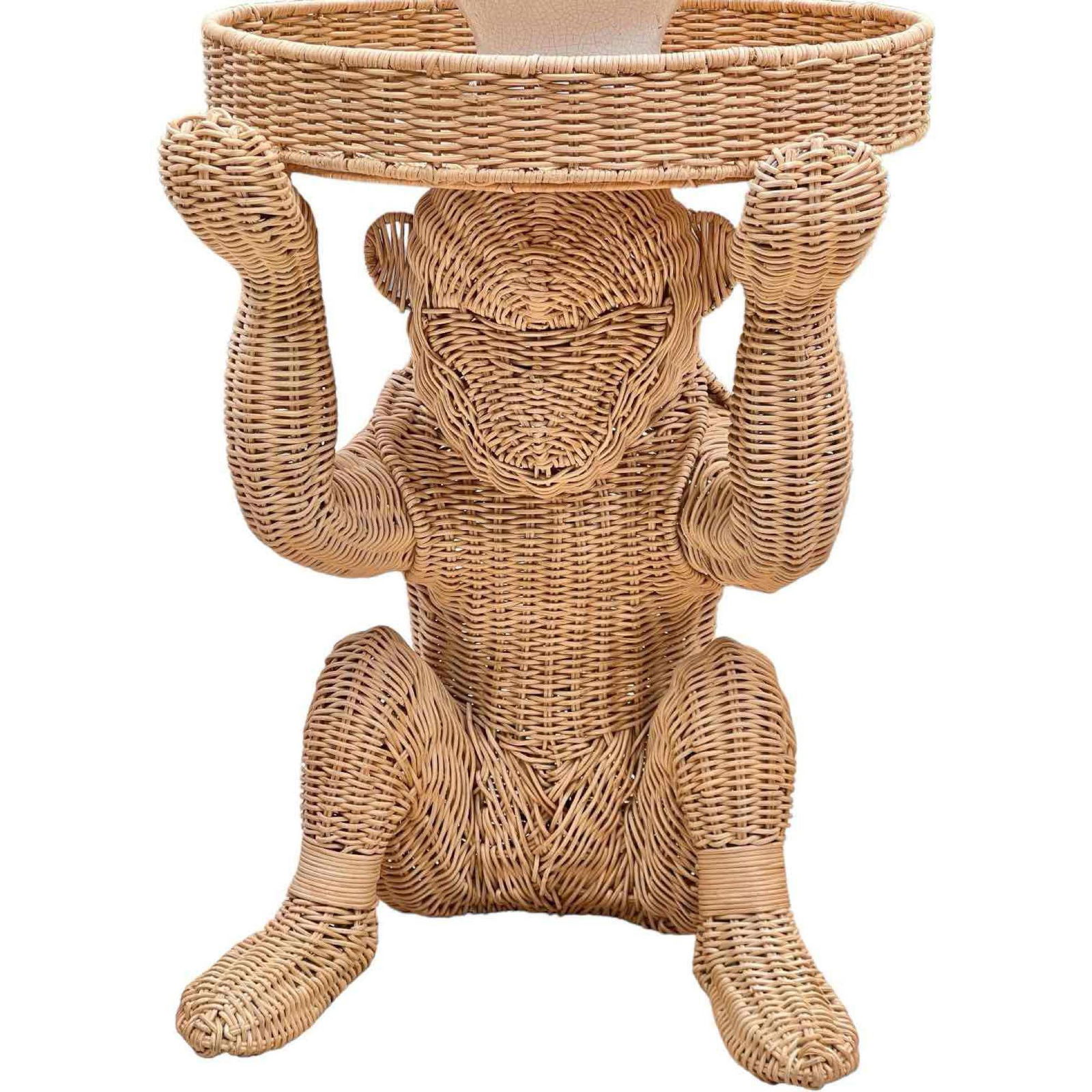 Playful Wicker Monkey Tray Table  Chinoiserie Style (1 of 11)