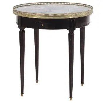 French Ebonized Mahogany Bouillotte Table with Marble Top and Bronze Gallery - Circa 1940 (1 of 5)