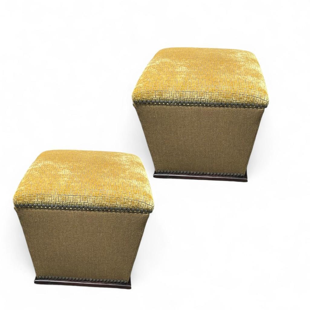 Pair of Gold Velvet Patterned Storage Ottomans (1 of 7)
