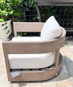 Restoration Hardware Weathered Teak Swivel Lounge Chair Outdoor, Brand New