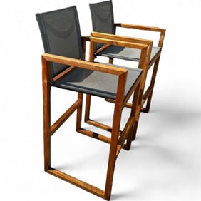 Restoration Hardware Pair of Teak Barstools, a Pair