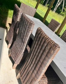 Restoration Hardware French Beam Concrete & Teak Rectangular Dining Table