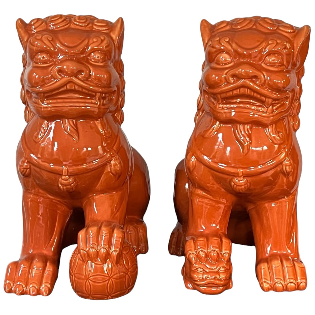 Fall Guardians: Vibrant Orange Glazed Ceramic Foo Dogs (1 of 6)