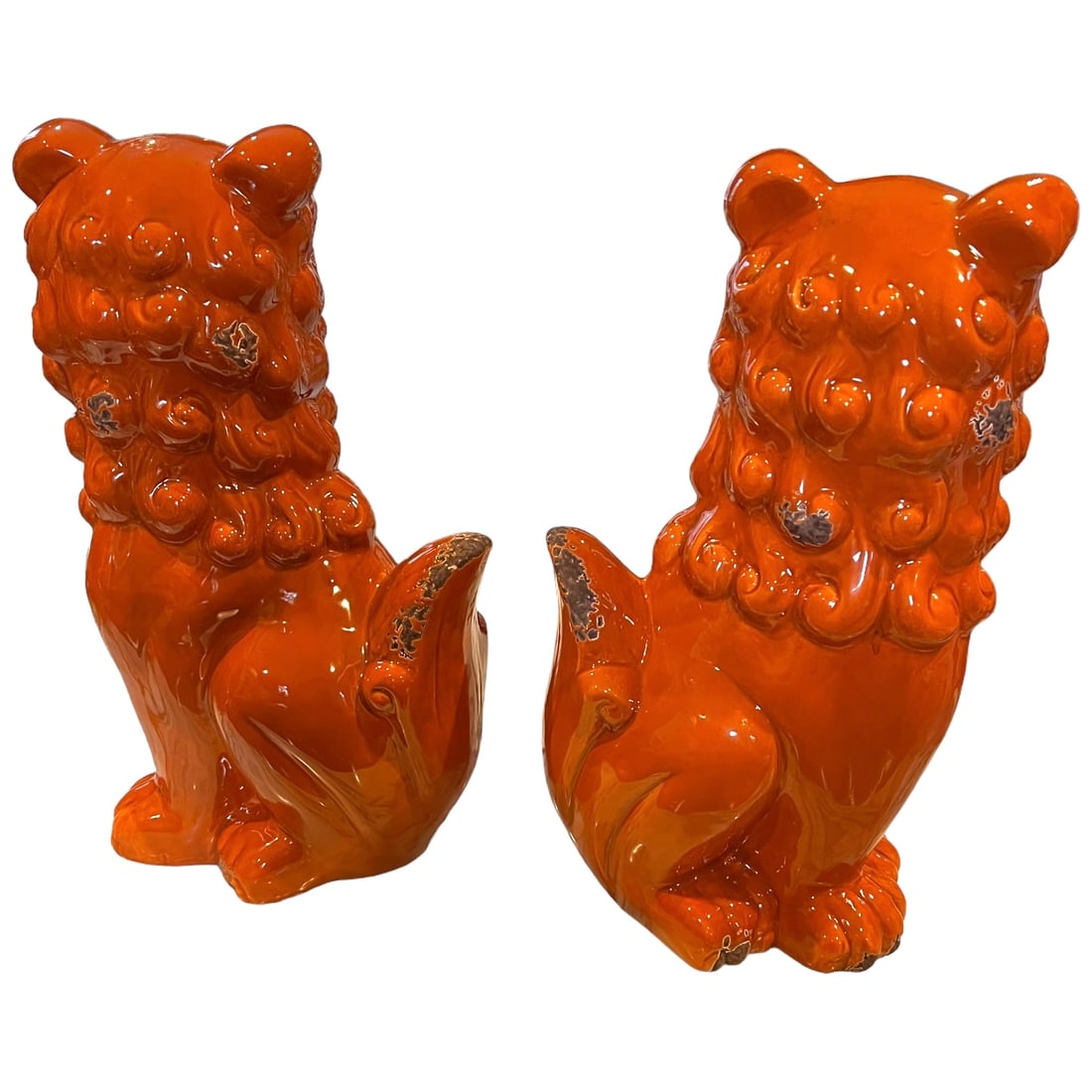 Fall Guardians: Vibrant Orange Glazed Ceramic Foo Dogs (1 of 7)
