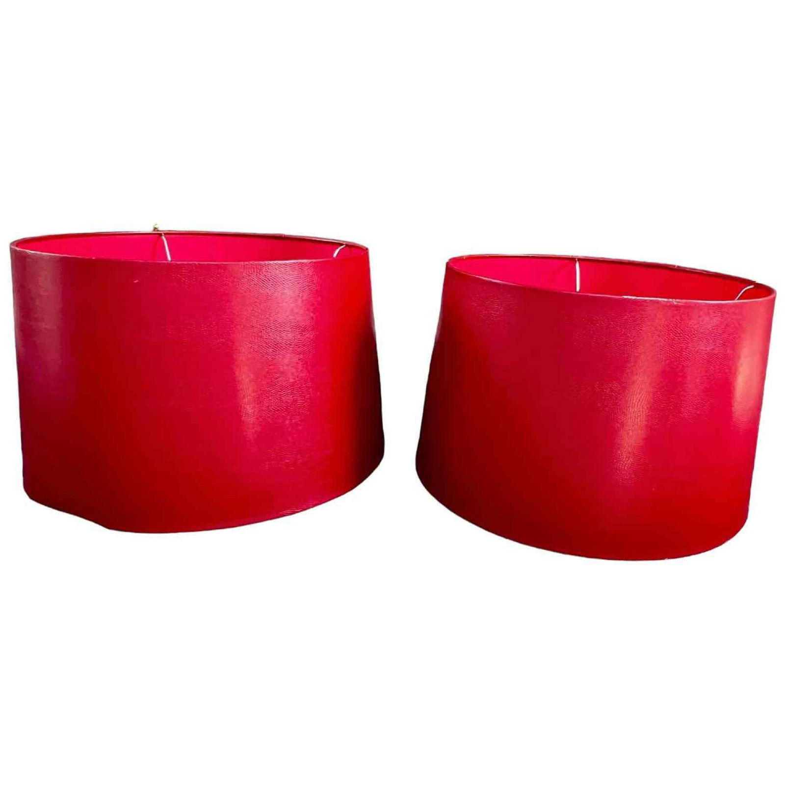 Pair of Designer Tanner Kenzie Red Lamp Shades Faux Shagreen Gold Hardware (1 of 9)