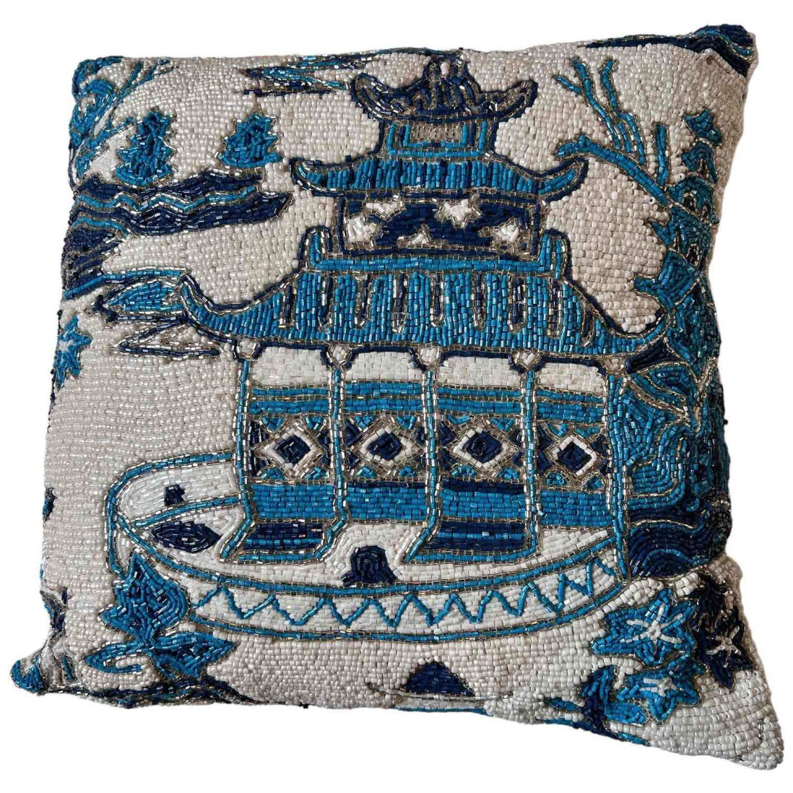 Chic Pagoda Chinoiserie Motif Beaded Decorative Accent Throw Pillow (1 of 7)
