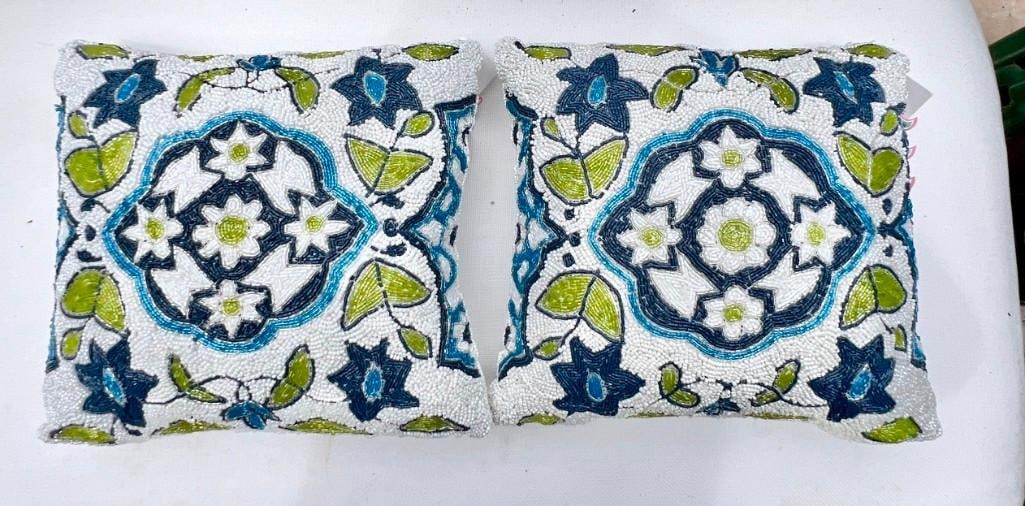 Chic Beaded Square Decorative Pillows, A Pair (1 of 4)