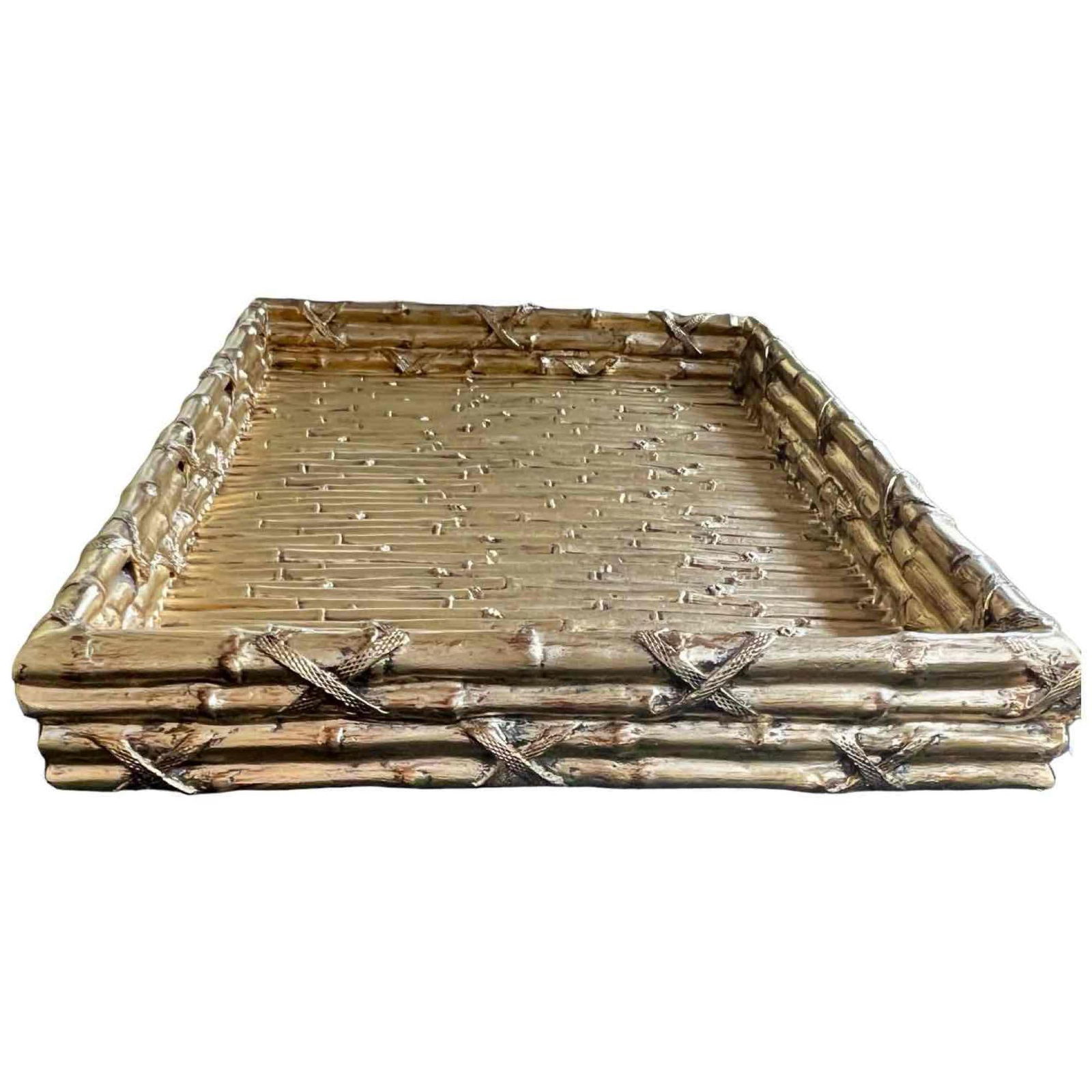 Asian Chinoiserie Style Faux Bamboo Serving Tray Gilt Resin (1 of 13)