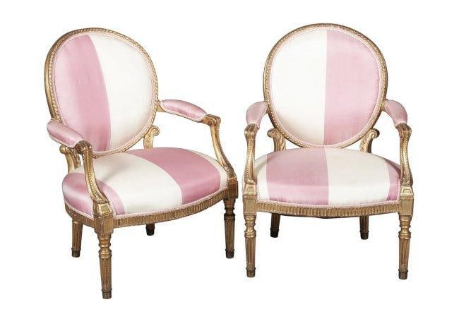 Pair of Custom Pink and White Louis XVI Style Bergere Giltwood Armchairs (1 of 7)