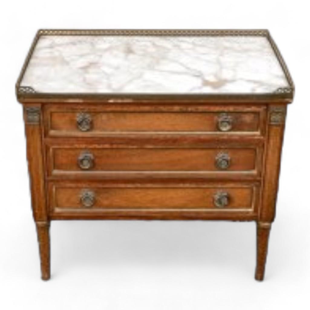 Vintage Directoire Side End Table Nightstand Fruitwood Marble Top Brass Gallery (1 of 10)