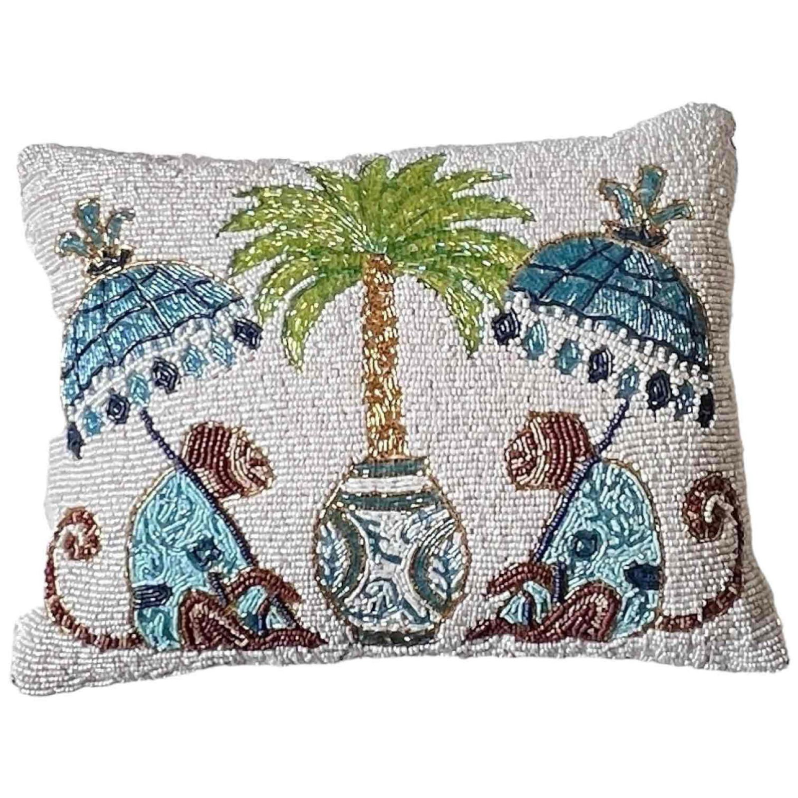 Chic Chinoiserie Motif Beaded Lumbar Decorative Pillow (1 of 5)